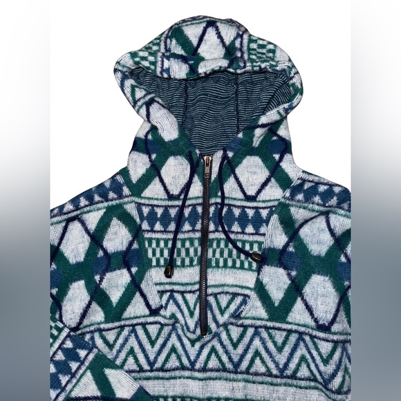 Copper Key Men's Zip Up Sweater - Green and Blue Geometric - Picture 3 of 8